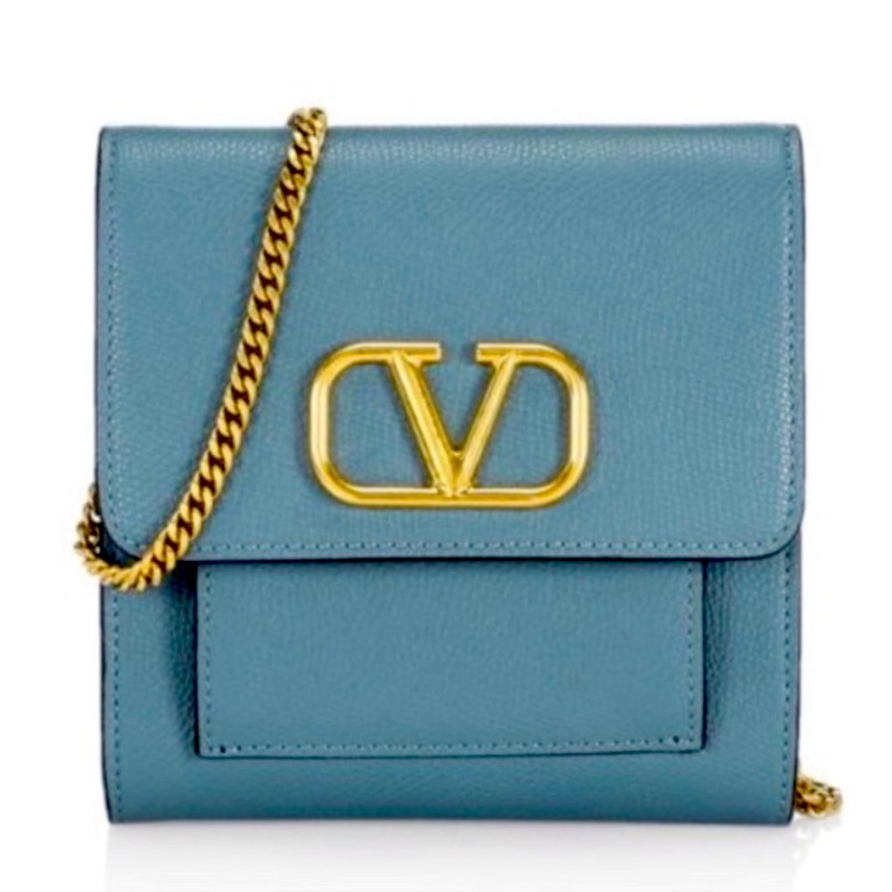 Valentino Garavani Vlogo Blue Leather Gold Hardware Crossbody Bag